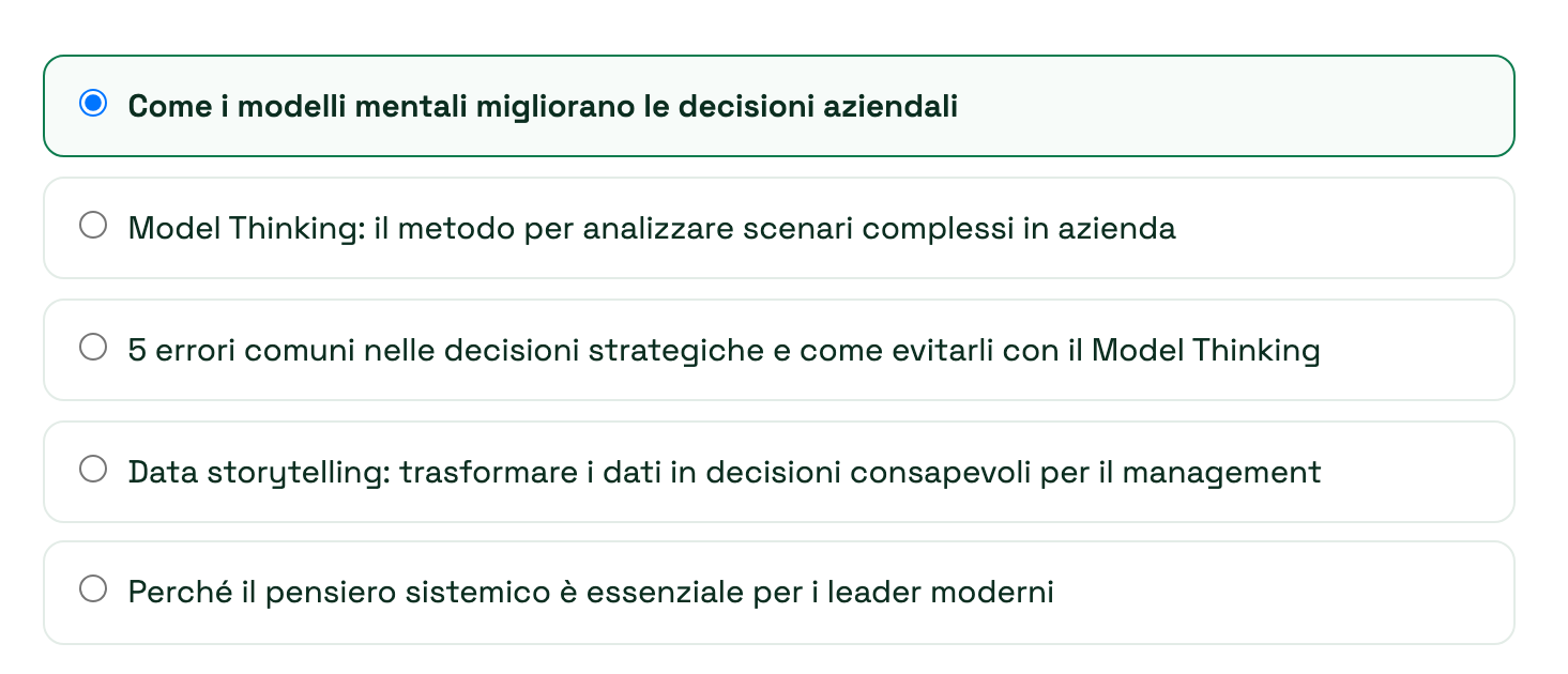 Le cinque proposte di titolo del wizard, con la prima selezionata