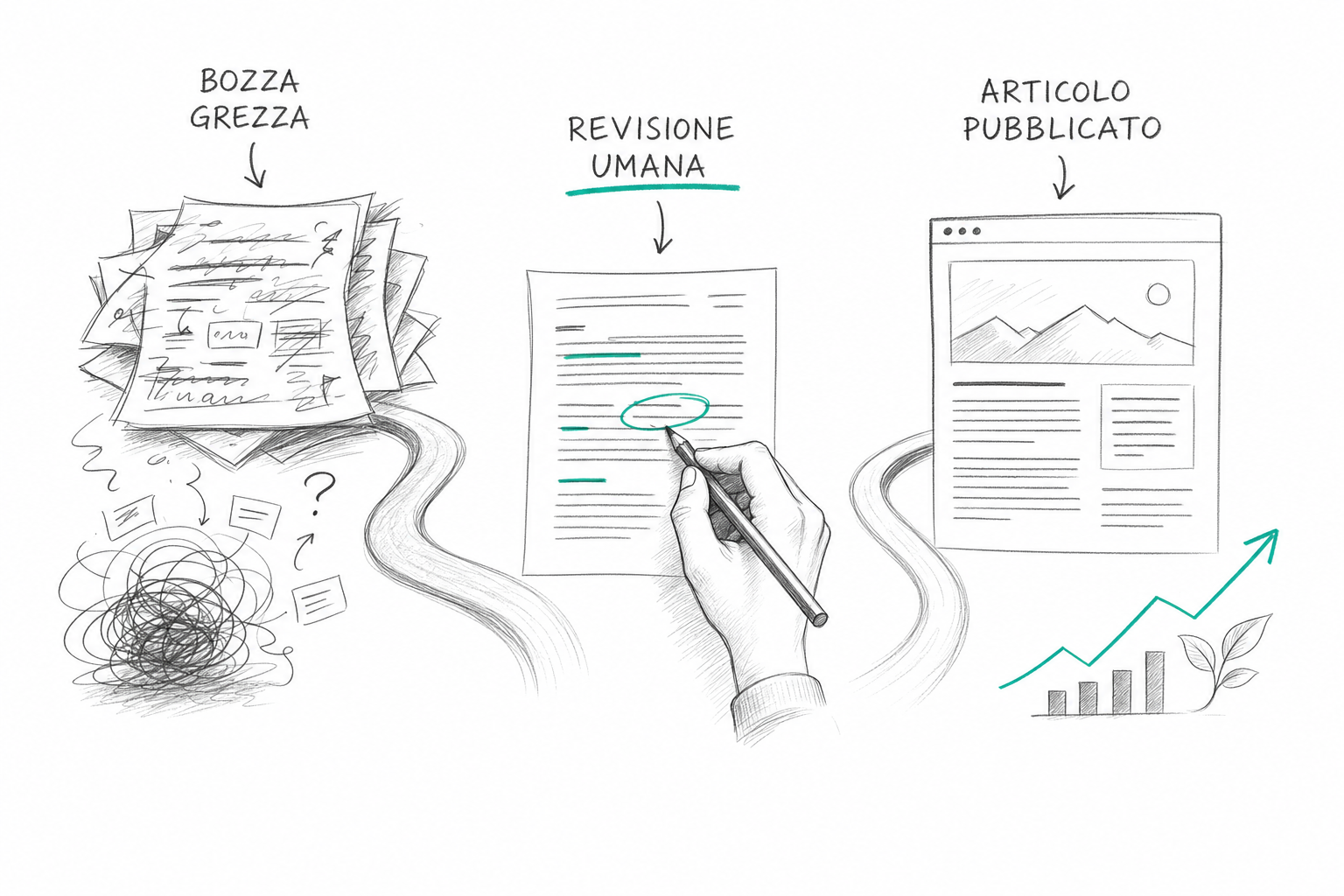 Differenza tra generare testo e redigere nella scrittura AI, dalla bozza automatica all articolo pubblicabile