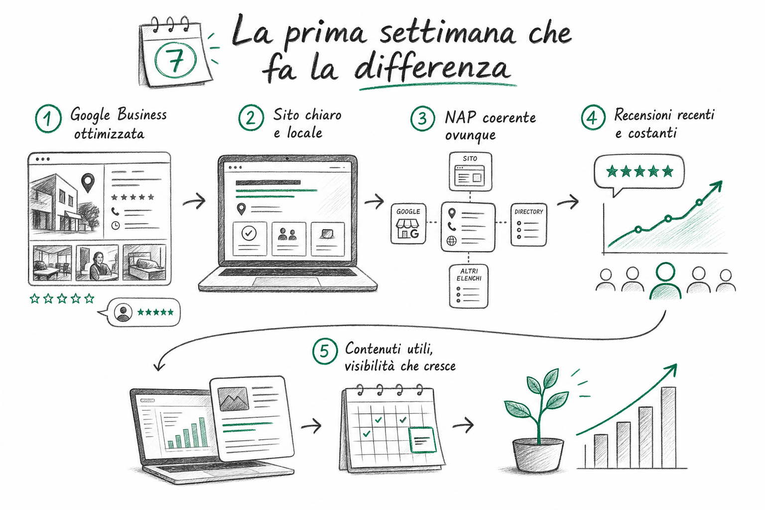 Le prime tre azioni della SEO per piccole imprese: scheda locale, sito chiaro e strumenti di misura