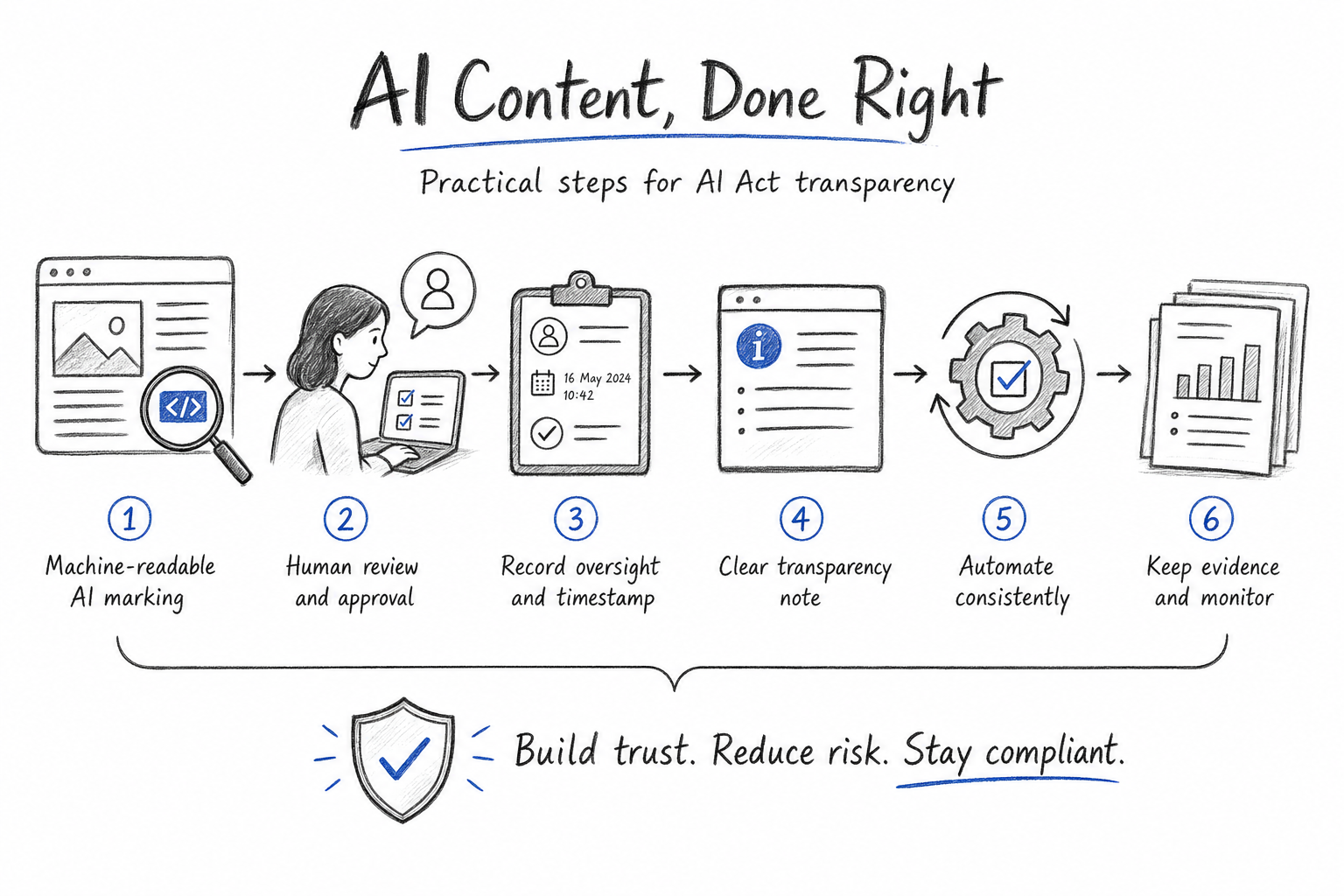 Machine readable marking and tracked approval icons for AI assisted SEO blog content under the AI Act